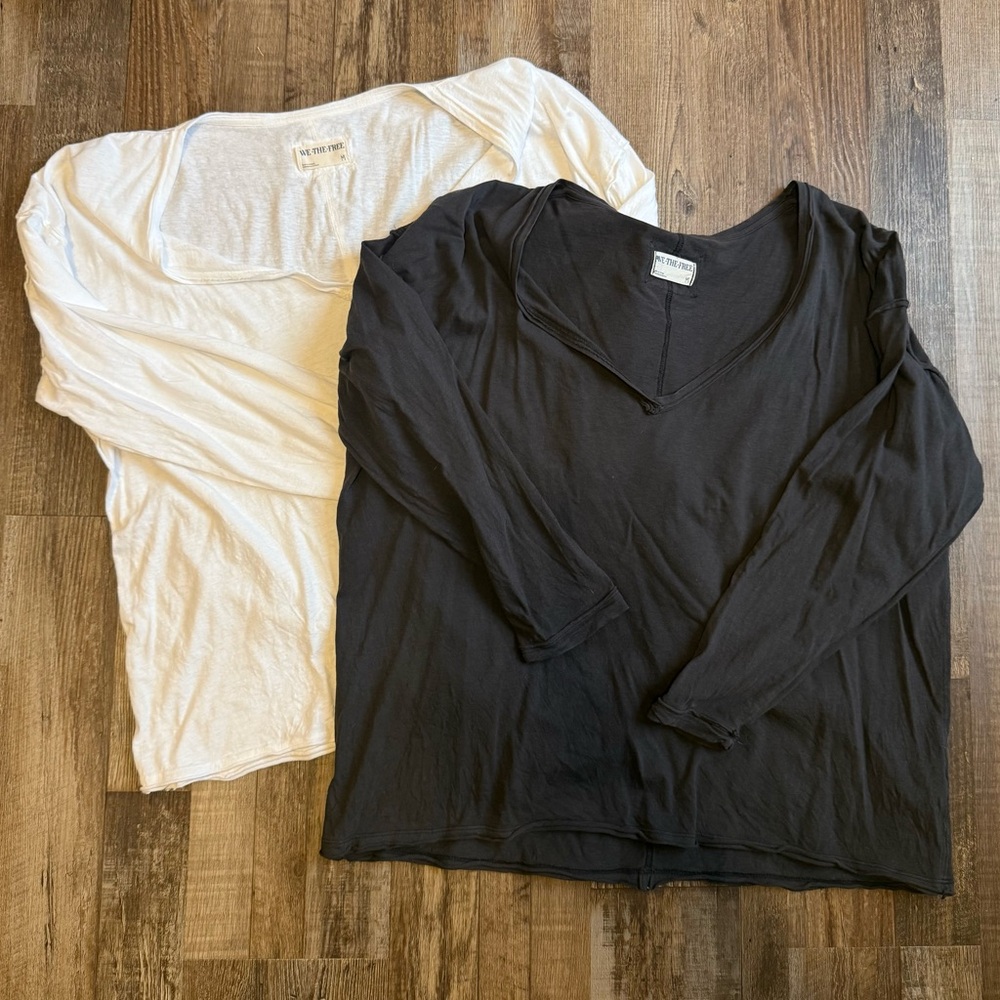 SET OF TWO We the Free Nina V-neck Long Sleeve Tees (black and white) - size M